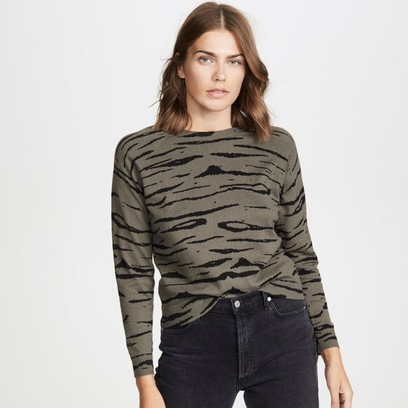 Monrow Tiger Stripe Brown Grey Black Long Sleeve Pull Over Light Sweater Sz S - Picture 1 of 7